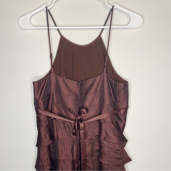 Caché Brown Ruffle Layered Tiered Jewel Beaded Cocktail Party Dress Satin Size 4 - Picture 5 of 11